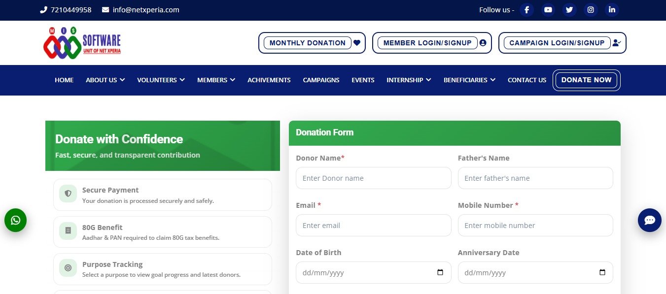 NGO donation page preview